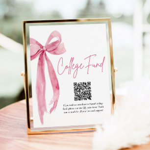Poster Moderne Pink Bow QR Code College Fund Graduation