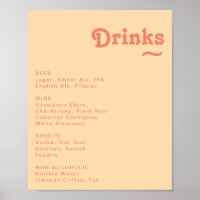 Moderne Retro Crème Orange Mariage Boissons Menu S