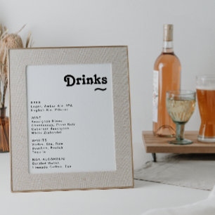 Poster Moderne Retro Lettrage Mariage Boissons Menu Signe
