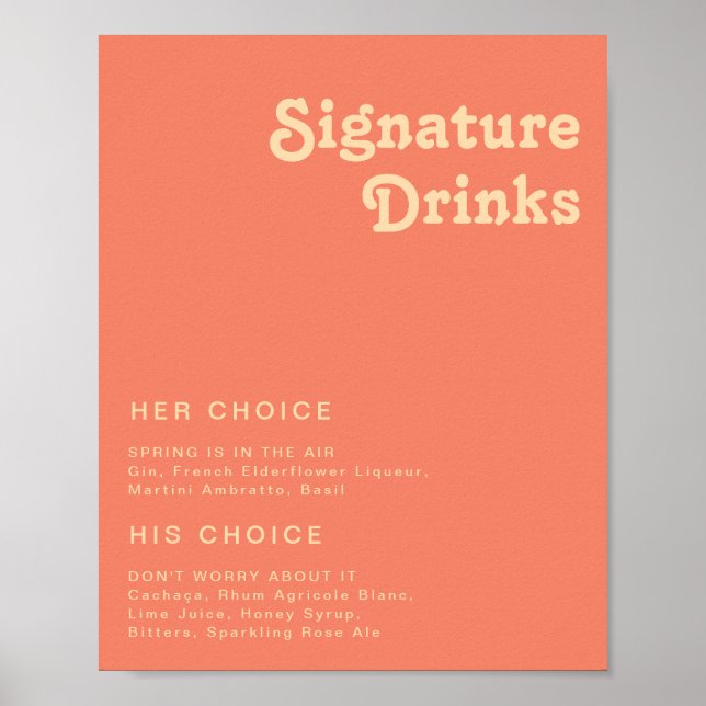 Poster Moderne Rétro | Panneau de boissons signature cora (Devant)
