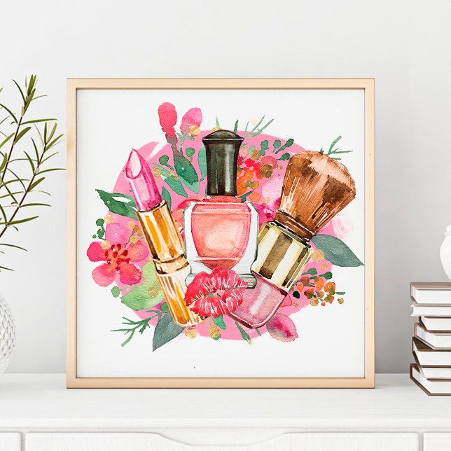 Poster Moderne rose Aquarelle Maquillage Artiste Girly Ch (Créateur téléchargé)