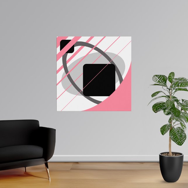 Poster Moderne rose gris noir blanc cassé (Modern Pink Gray Black Off-White Poster from Modern Shapes Canvas. Choose your size.)