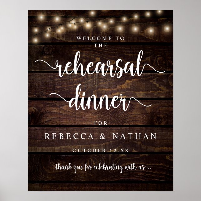 Poster Moderne Rustique, Bienvenue au dîner de répétition (Devant)