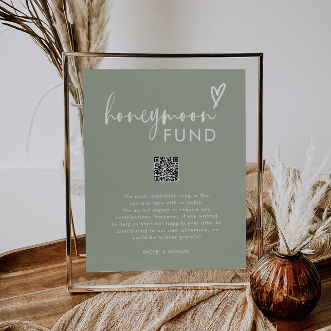 Poster Moderne Script Sage Green QR Mariage Lune de miel  (Créateur téléchargé)