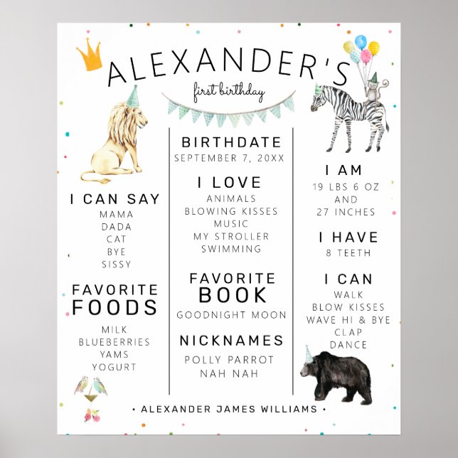 Poster Moderne Simple Fête d'Anniversaire Animal 1ère Mil (Devant)