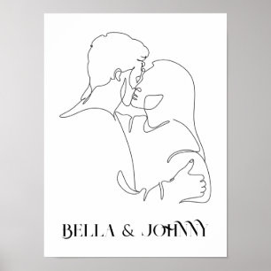 Poster Moderne Simple Line Art noir et blanc, chic boho