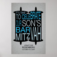 Poster moderne Torah Bar Mitzvah Gris et bleu