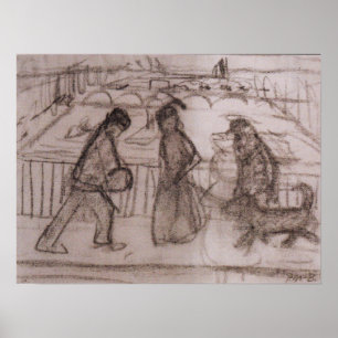 Poster Modersohn-Becker - Figures With His Dog On Bridge