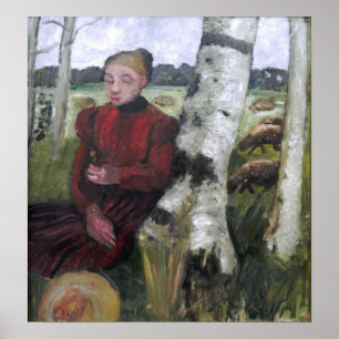 Poster Modersohn-Becker - Filles À L'Arbre À Bouleau, Fou