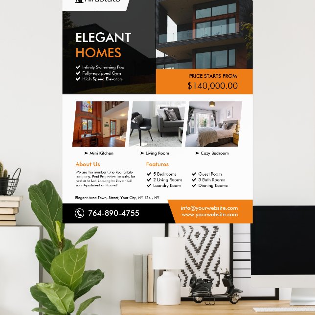 Poster modifiable personnalisé immobilier (Bureau à domicile)