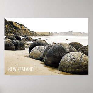 Poster Moeraki Boulders voyage en Nouvelle-Zélande