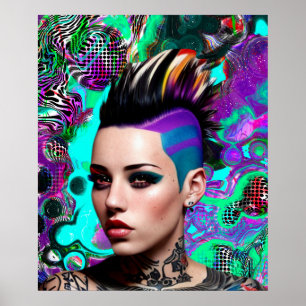 Poster Mohawk Punk Girl Art Abstrait