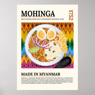 Poster Mohinga Soupe de nouilles de poisson traditionnell