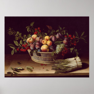 Poster Moillon - Basket Of Fruit And A Bunch Of Asparagus
