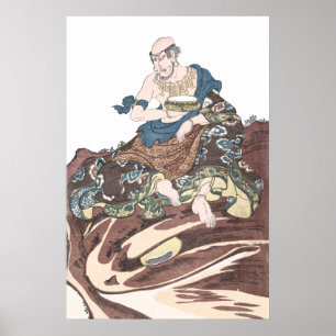 Poster Moine bouddhiste immortel d'Ukiyo-e sur une tête
