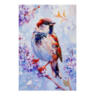 Poster Moineau domestique sur une branche Art Impressionn