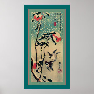 Poster Moineaux et camélia dans le Japonais vintage de ~