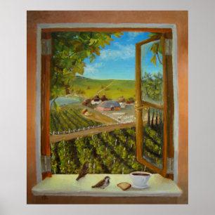 Poster Moineaux sur le rebord de fenêtre