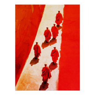 Poster Moines marchant robe rouge voyage spirituel