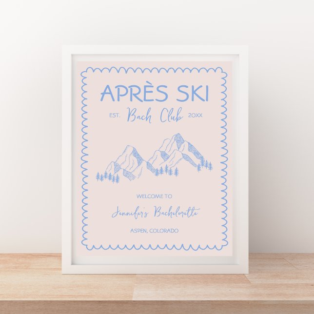 Poster Mois de bienvenue pour le week-end de ski d'hiver (Apres Ski Winter Bachelorette Weekend Welcome Poster)