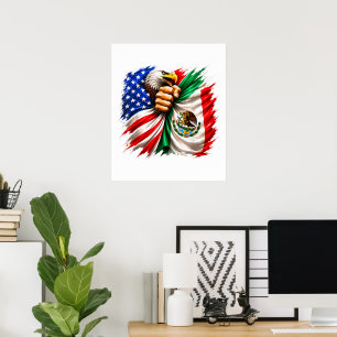 Poster Mois du patrimoine hispanique Drapeau USA Mexique
