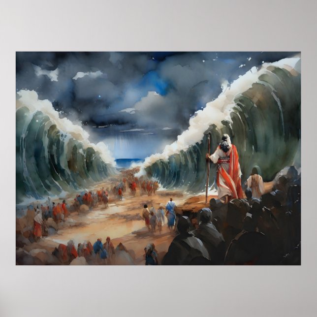 Poster Moïse Partant Et Traversant La Mer Rouge Sèche (Devant)