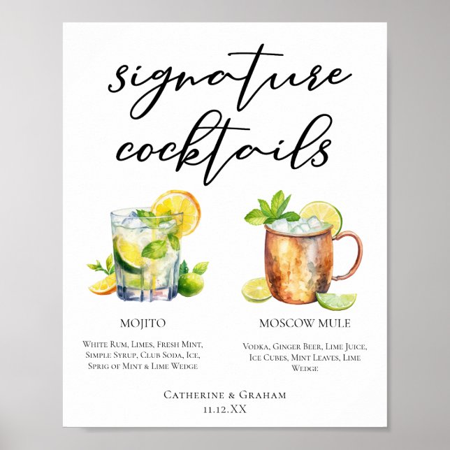 Poster Mojito Moscow Mule Signature Cocktails Menu (Devant)