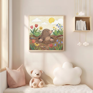 Poster Mole Mignon Et Dessin Au Crayon De Fleurs Enfant