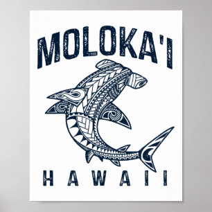 Poster Molokai Hawaï Tril Requin Plage polynésienne hawaï