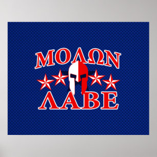 Poster Molon Labe Casque guerrier spartiate 5 étoiles Pat