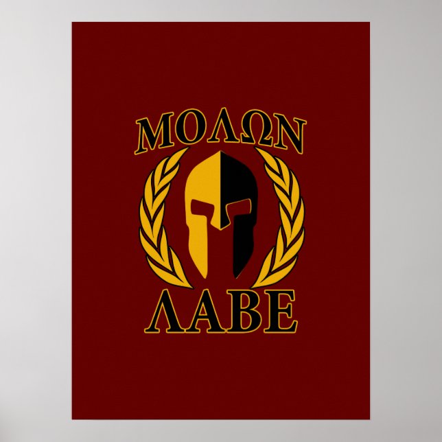 Poster Molon Labe Spartan Mask Laurels Décor Bourgogne (Devant)