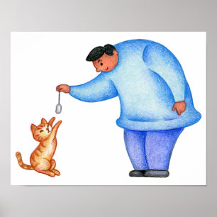 Poster Moment amusant avec mon chat adoré.