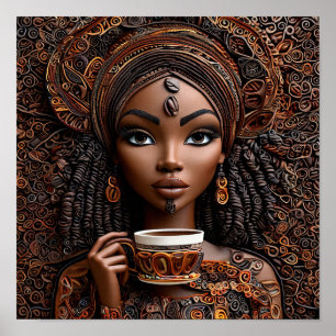 Poster ☕ Moment de café élégant de femme africaine Lifest