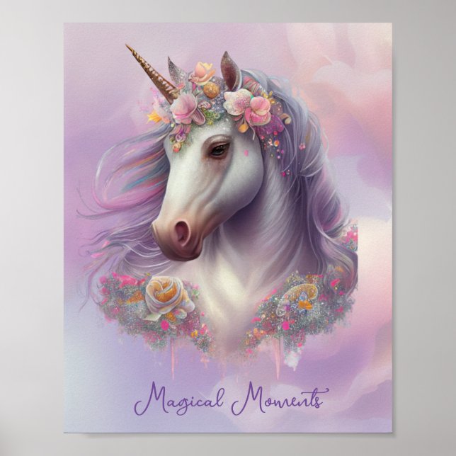 Poster Moments magiques Unicorn rose Pastel Parties scint (Devant)