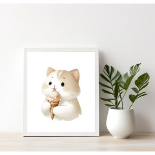 Poster Moments Mignons Chiot Mignon avec Cône de Glace