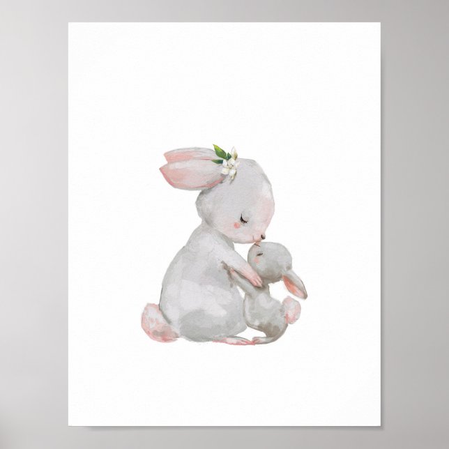 Poster Mommy Baby Bunny Snuggle art print (Devant)