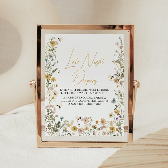 Poster Mommy to Bee Fleur sauvage Late Night Diapos (Mom to Bee Gender Neutral Baby Shower Late Night Diapers Sign)