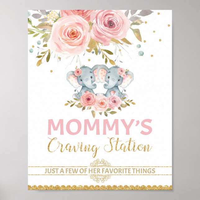 Poster Mommy's Craving Station Elephant Twins Baby shower (Devant)