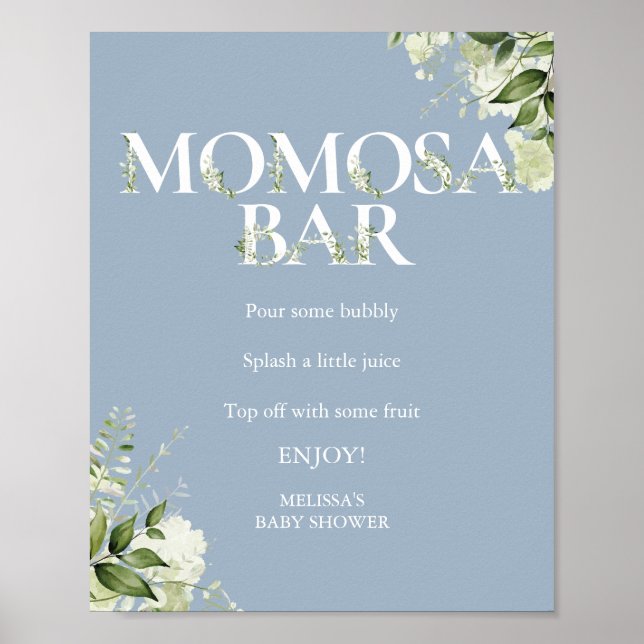 Poster Momosa Bar Verdure Baby shower bleu Dusty (Devant)