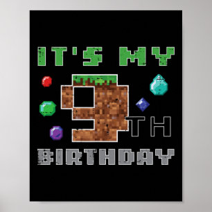 Poster Mon 9e anniversaire Pixel 9 Gamer Vidéo Jeux Garço