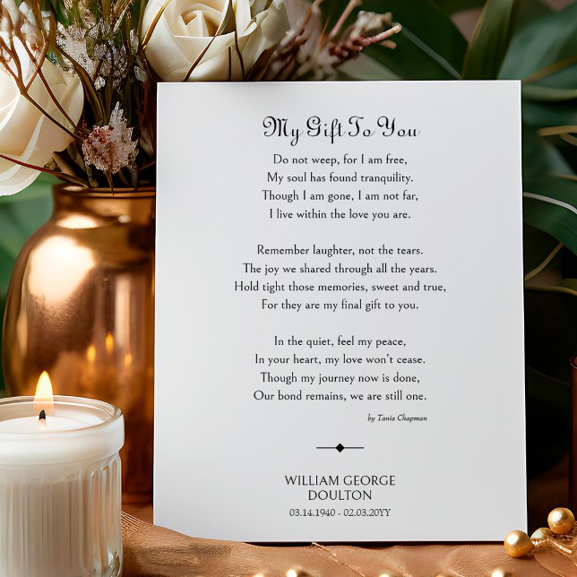 Poster Mon cadeau à vous Funeral Poem Poem Memorial Poste (Funeral Poem for memorial service decor and keepsake by Darling & May)