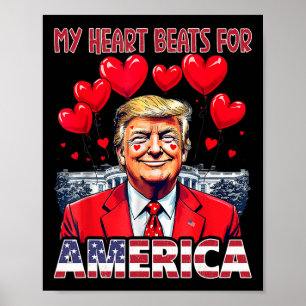 Poster Mon cœur bat pour l'Amérique Trump Saint-Valentin 