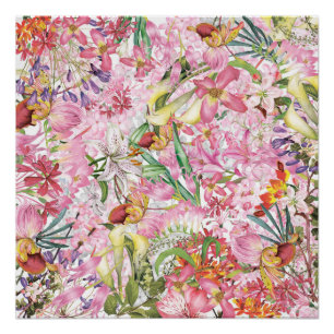 Poster Mon jardin de fleurs exotiques tropical coloré