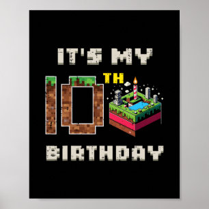 Poster Mon jeu pixel de 10 ans d'anniversaire 10 Gâteau G