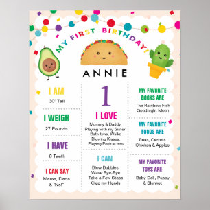 Poster Mon premier Anniversaire Fille 1 An Symbole