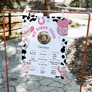 Poster Mon premier rodéo cowgirl photo rose Milestone