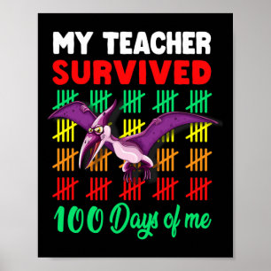 Poster Mon professeur a survécu 100 jours de moi Dinosaur
