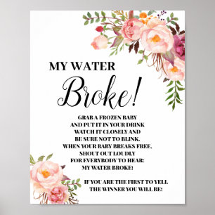 Poster Mon Water Broke signe rose Baby shower de jeu