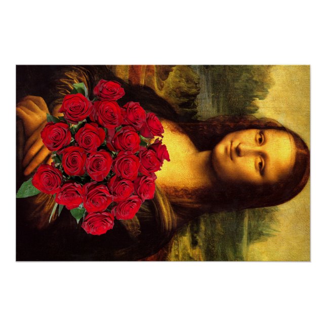 Poster Mona Lisa Avec Bouquet De Roses Rouges (Devant)