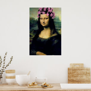 Poster Mona Lisa avec rouleaux à cheveux roses Leonardo d